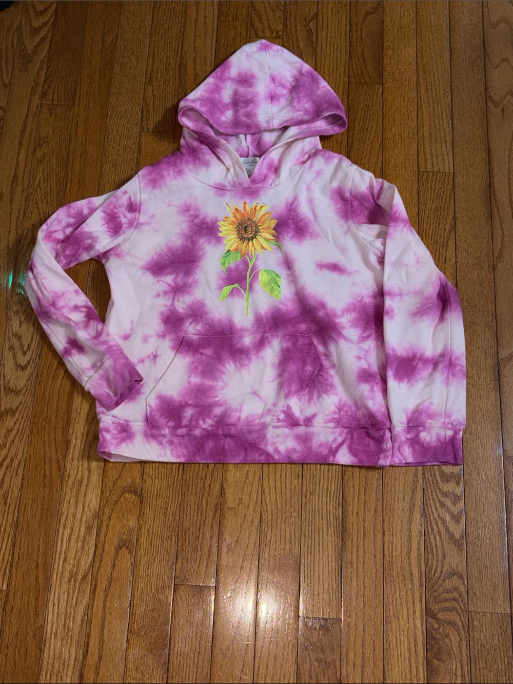 Kids Tie-Dye Pink Hoodie with Sunflower Graphic